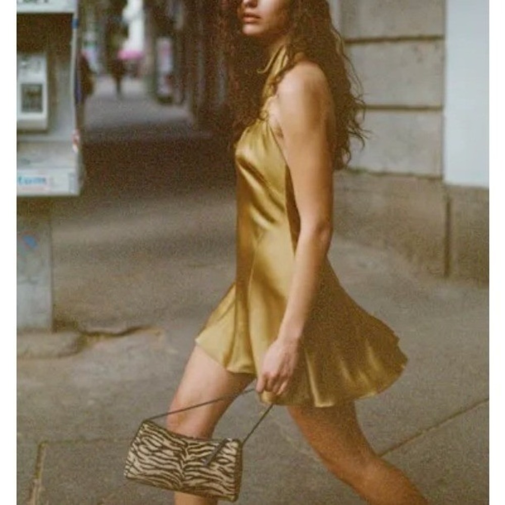 Reformation Roy Silk Mini Dress Ginger Golden Brown Halter Backless Size 8